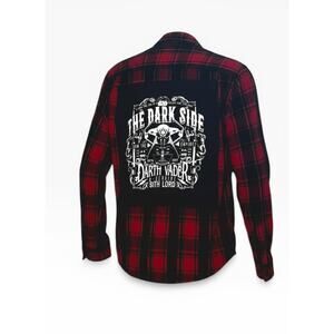 Darth Vader Join The Dark Side Upcycled Red Plaid Flannel Shirt Patch Back S
